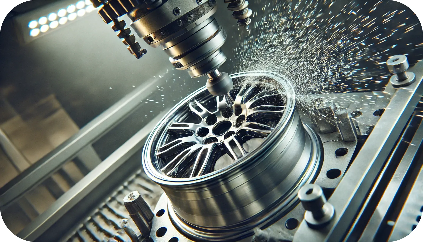 DALL·E 2024-11-07 09.22.43 - A wide, detailed image of a CNC machine performing diamond cutting on a car wheel. The wheel is securely held in place, with a precision tool actively (1)